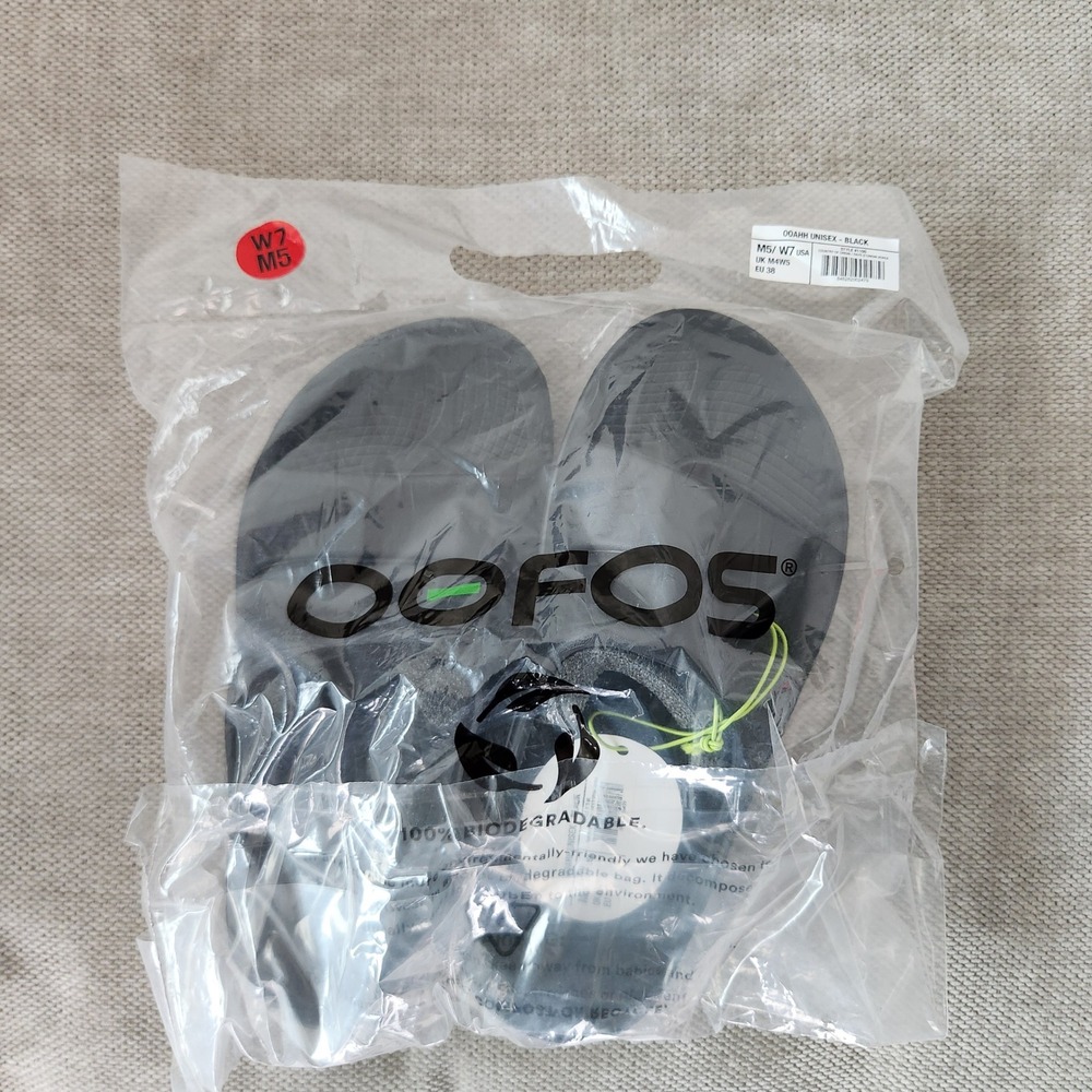 OOFOS Ooahh Sport Slide Sandals Black Unisex Recovery Shoes 1100 Mens 5 Womens 7